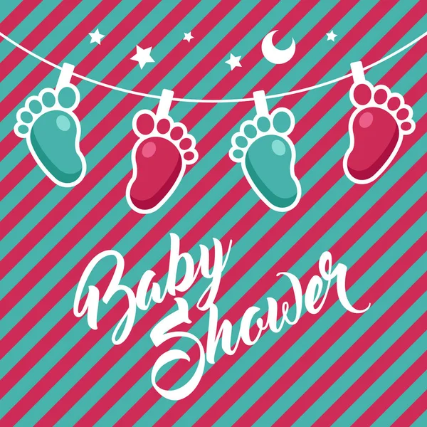 Tarjeta de felicitación de pies de ducha bebé — Vector de stock