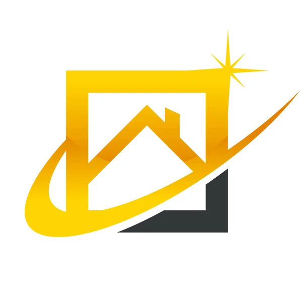 Gold Real Estate Casa Techo Icono — Vector de stock