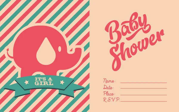 女の子赤ちゃんシャワー招待ピンクの赤ちゃん象とグリーティング カード — ストックベクタ