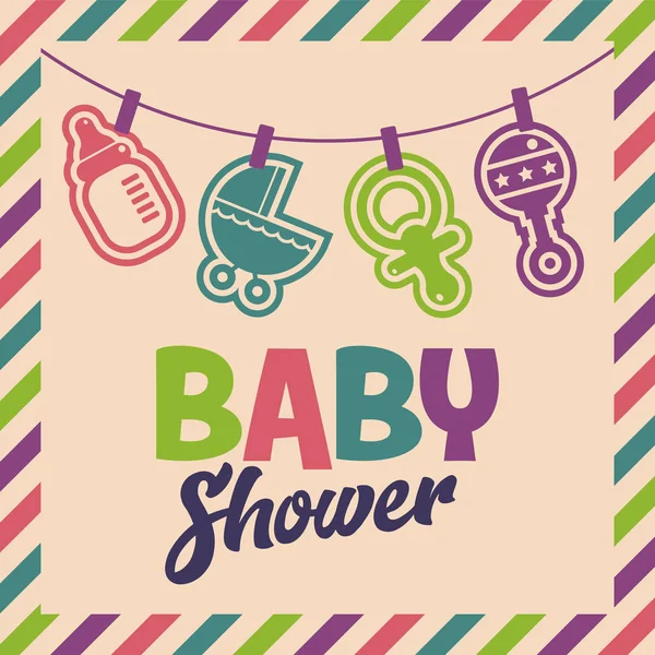 Bebek Duş Davet Bebek Simgelerle Tebrik Kartı — Stok Vektör