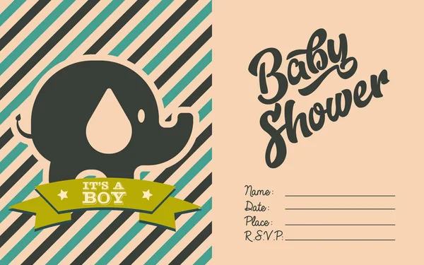 男の子の赤ちゃんシャワー招待ゾウの赤ちゃんとグリーティング カード — ストックベクタ
