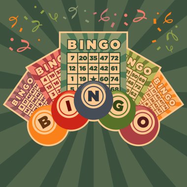 Bingo oyun kartları ve topları Retro Vintage çizimi