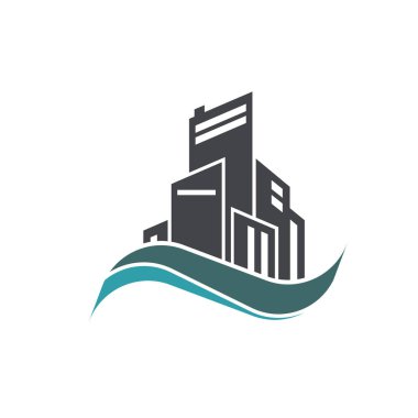 Modern logo simge ile bina swoosh grafik öğesi