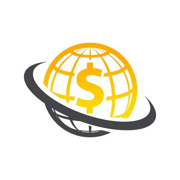 Dollar Globe Coin Icon Swoosh Graphic Element — Stock Vector