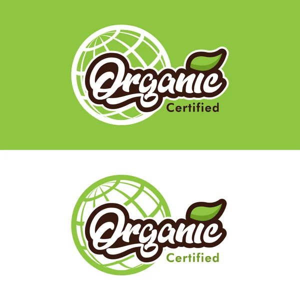 Ícone Logotipo Certificado Orgânico Com Elemento Folha Ícone Globo —  Vetores de Stock