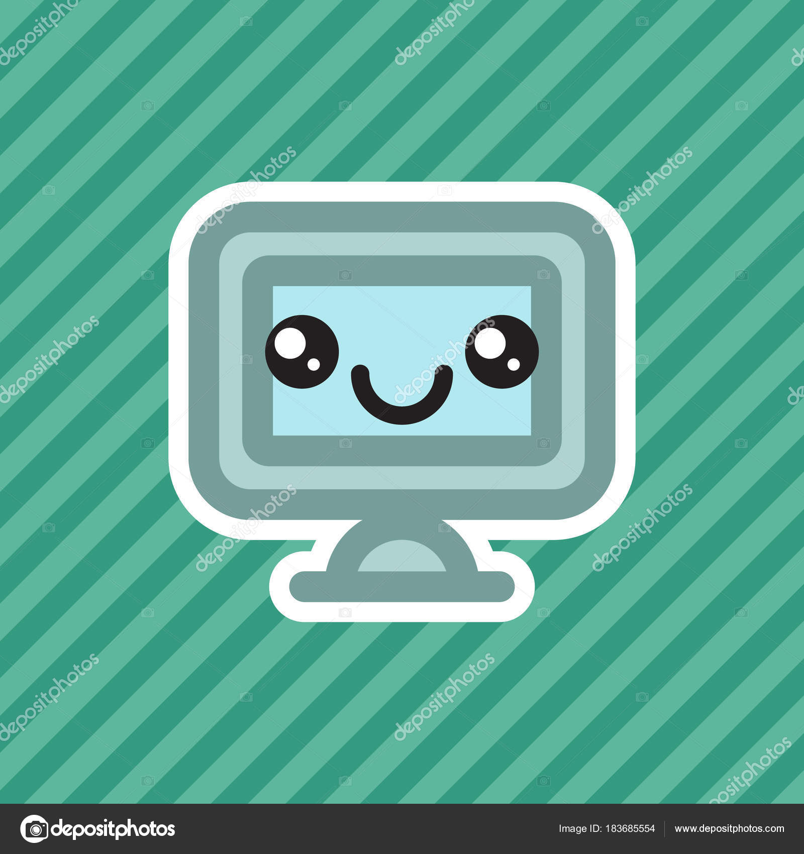Kawaii Desktop Icons Cute Smiling Kawaii Computer Office Monitor