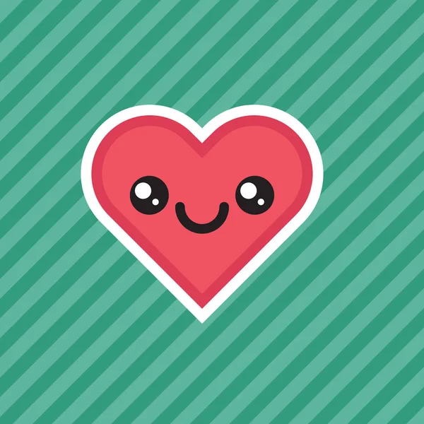 Lindo Kawaii Sonriente Icono Diseño Dibujos Animados Corazón — Vector de stock