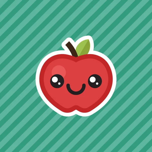 Lindo Kawaii Sonriendo Icono Diseño Dibujos Animados Manzana Roja — Archivo Imágenes Vectoriales