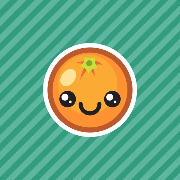 Bonito Kawaii Sorridente Laranja Fruta Desenho Animado Ícone —  Vetores de Stock