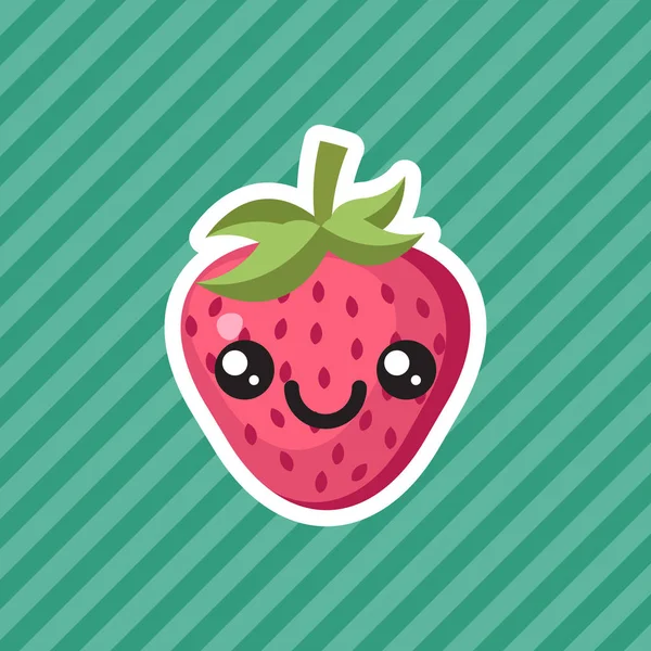 Χαριτωμένο Kawaii Χαμογελώντας Φράουλα Φρούτα Γελοιογραφία Εικονίδιο — Διανυσματικό Αρχείο