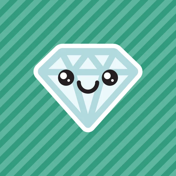 Schattig Kawaii Glimlachend Diamant Cartoon Icoon — Stockvector