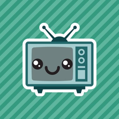 Retro televizyon çizgi film simgesi gülümseyen şirin kawaii