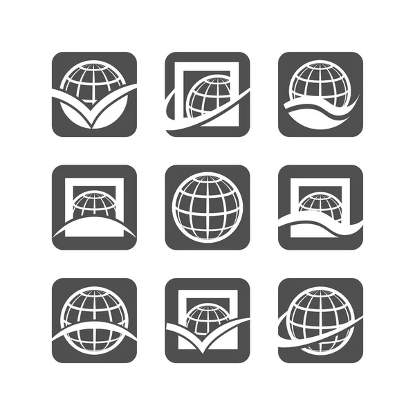 Conjunto Iconos Globo Planeta Tierra Logo — Archivo Imágenes Vectoriales