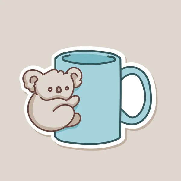 Mignon Bébé Koala Ours Sur Tasse Café Bleu — Image vectorielle