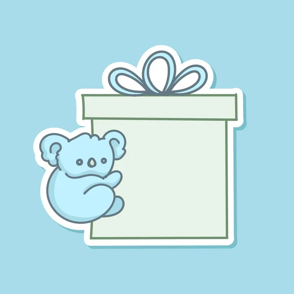 Cute Baby Koala Bear Hanging Birthday Gift Box — Stock Vector