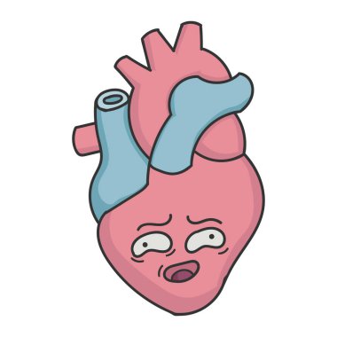 Garip karikatür insan kalbi beyazda izole edilmiş.