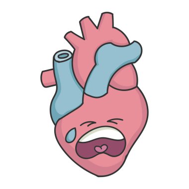 Ağlayan karikatür insan kalbi beyazda soyutlandı