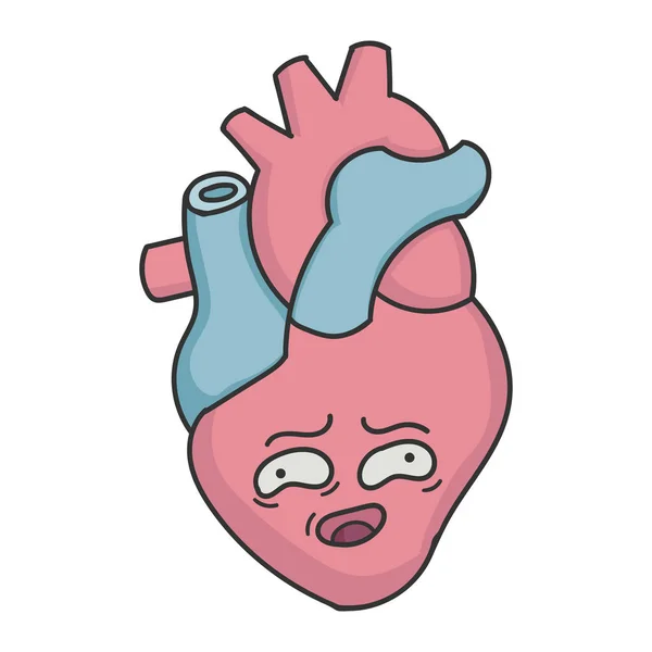 Неловкий Мультфильм Человеческое Сердце Изолировано Белом — стоковый вектор