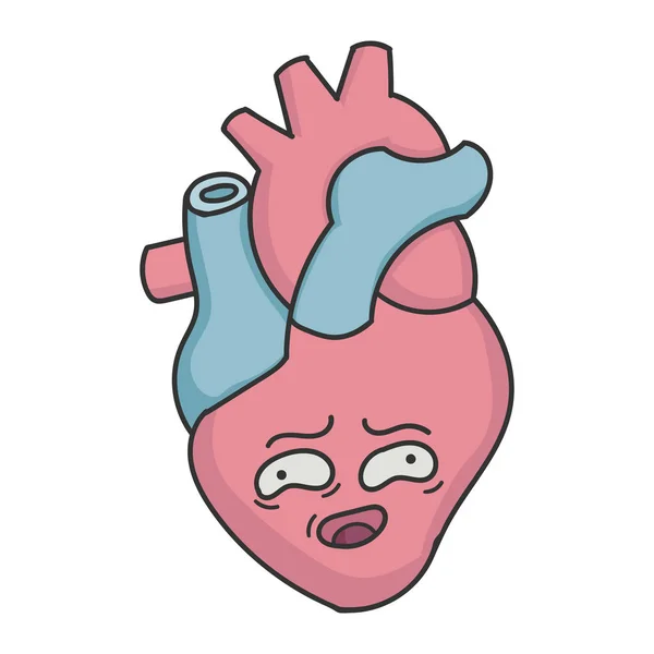 Desenhos Animados Desajeitados Coração Humano Isolado Branco — Vetor de Stock