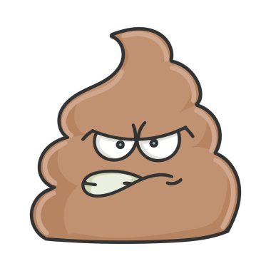 Kızgın kaka çizgi film karakteri beyaza izole edilmiş.