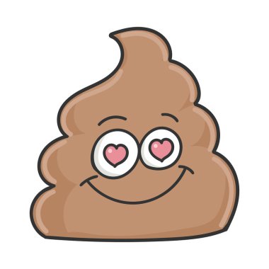 Aşktaki kaka çizgi film karakteri beyaza izole edilmiş.