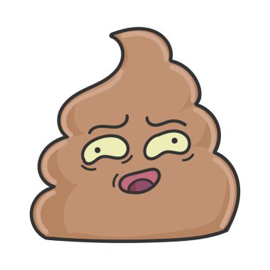 Tuhaf gülümseyen kaka çizgi film karakteri beyaza izole edilmiş.