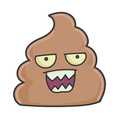 Kızgın kaka çizgi film karakteri beyaza izole edilmiş.