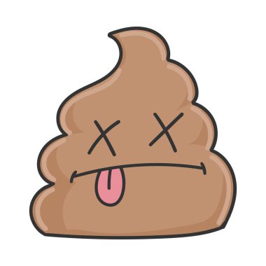 Ölü kaka çizgi film karakteri beyaza izole edilmiş.