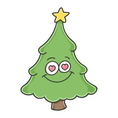 Aşık Noel ağacı, beyaz karikatür karakteri.