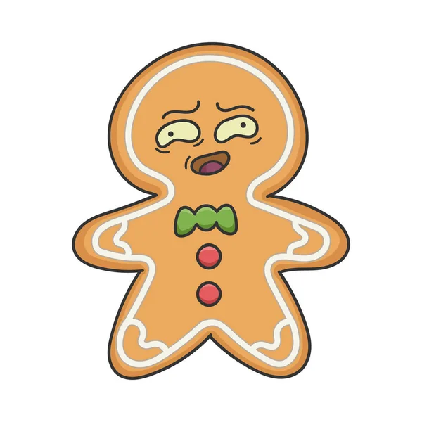 Incómodo Navidad Jengibre Galletas Pan Personaje Dibujos Animados Aislados Blanco — Vector de stock