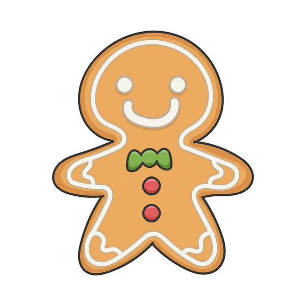 Šťastný Úsměv Vánoční Dovolená Zázvorový Chléb Cookie Kreslený Postava Izolované — Stockový vektor