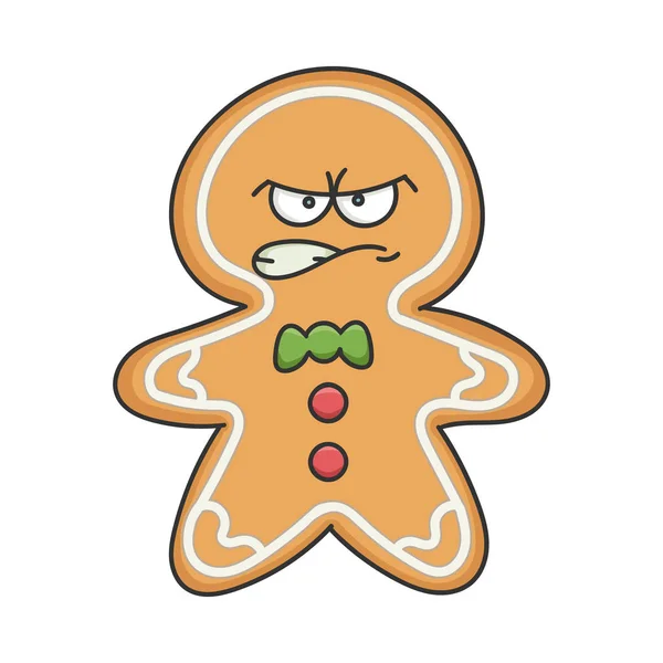 Angry Christmas Holiday Ginger Bread Cookie Cartoon Character Isolated White — Stock Vector