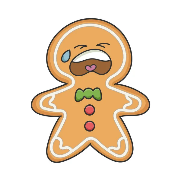 Sad Crying Christmas Holiday Ginger Bread Cookie Cartoon Character Isolated — Stock Vector