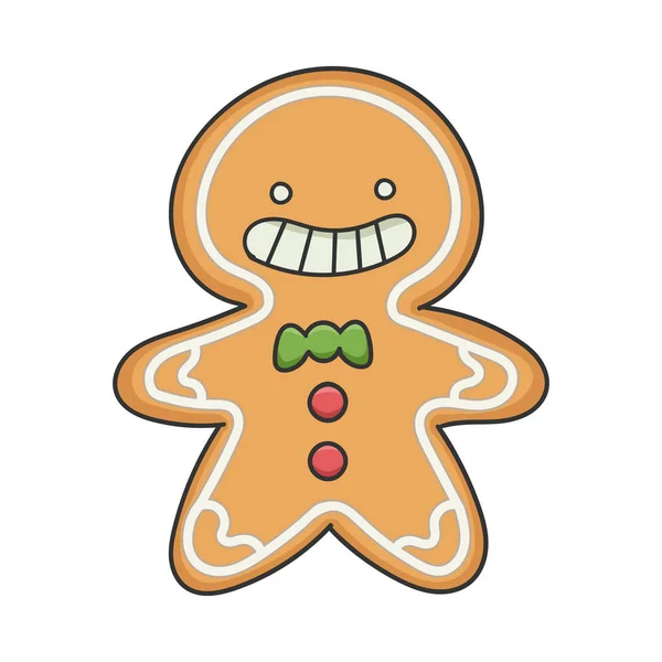 Happy Smiling Christmas Holiday Ginger Bread Cookie Cartoon Character Isolated — Stock Vector