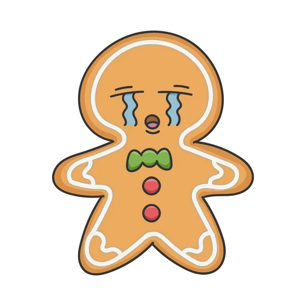 Chorando Natal Feriado Gengibre Biscoito Personagem Cartoon Isolado Branco — Vetor de Stock