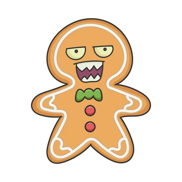 Loco Enojado Navidad Fiesta Jengibre Galleta Personaje Dibujos Animados Aislado — Vector de stock