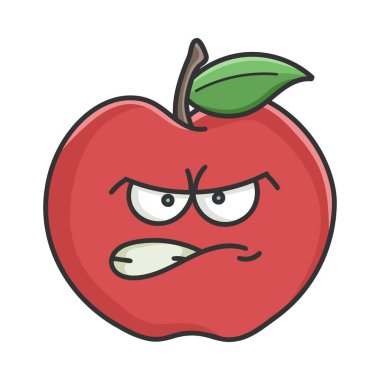 Kızgın kırmızı elma çizgi film elması beyaz üzerine izole edilmiş.