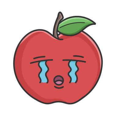 Ağlayan kırmızı elma çizgi film elması beyaza izole edilmiş.