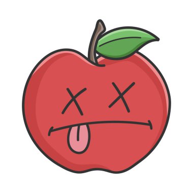 Ölü kırmızı elma çizgi film elması beyaza izole edilmiş.