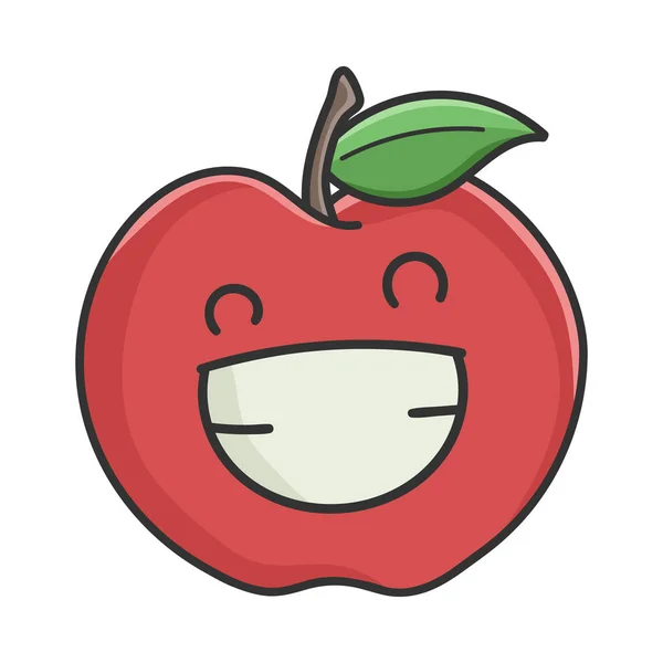 Heureux Sourire Pomme Rouge Dessin Animé Pomme Isolé Sur Blanc — Image vectorielle