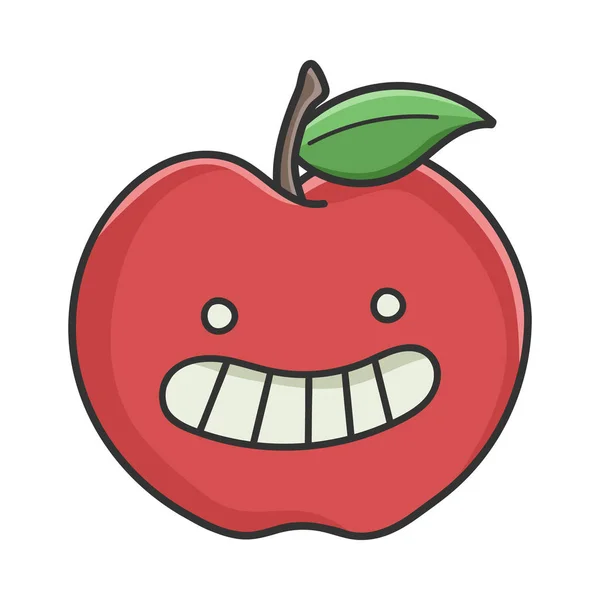 Heureux Sourire Pomme Rouge Dessin Animé Pomme Isolé Sur Blanc — Image vectorielle