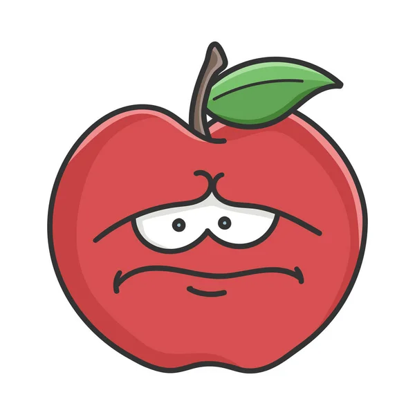 Triste Pomme Rouge Pomme Dessin Animé Isolé Sur Blanc — Image vectorielle