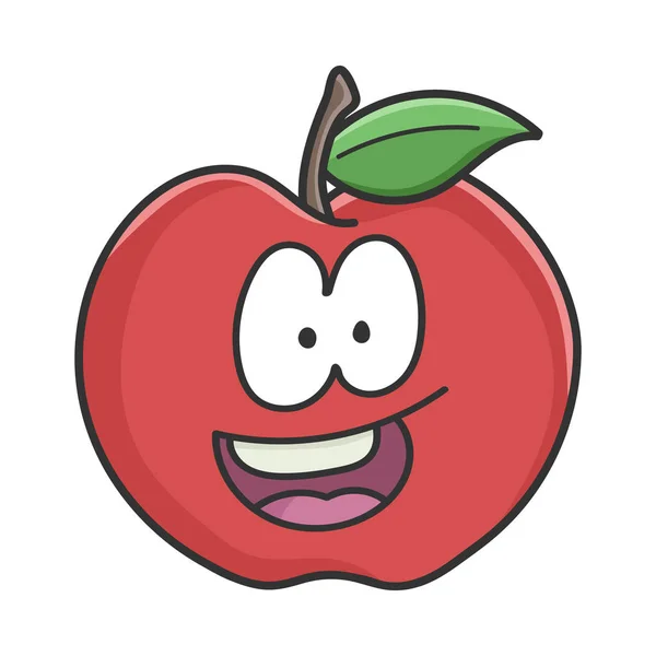 Χαρούμενο Χαμογελαστό Κόκκινο Μήλο Καρτούν Μήλο Απομονωμένο Λευκό — Διανυσματικό Αρχείο