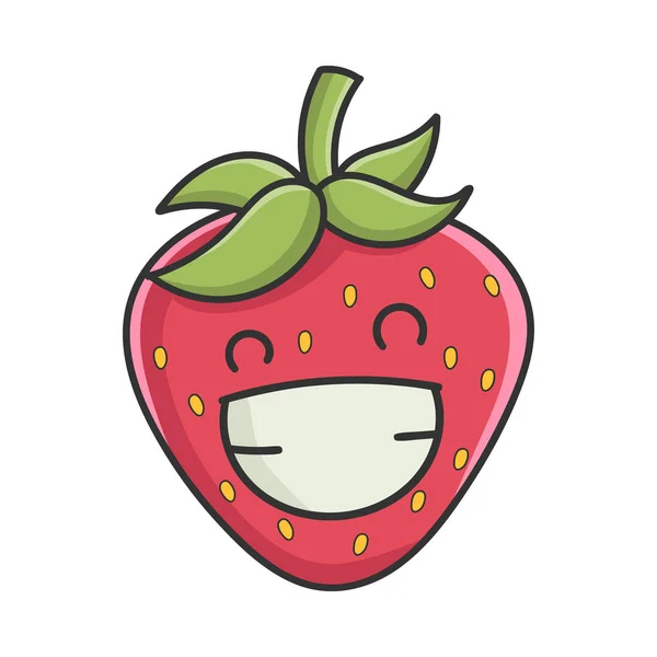 快乐的微笑草莓水果图标卡通片在白色上被隔离 — 图库矢量图片
