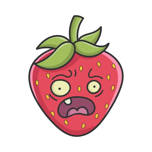 Scared Strawberry Fruit Icon Cartoon Isolated White — Stock Vector