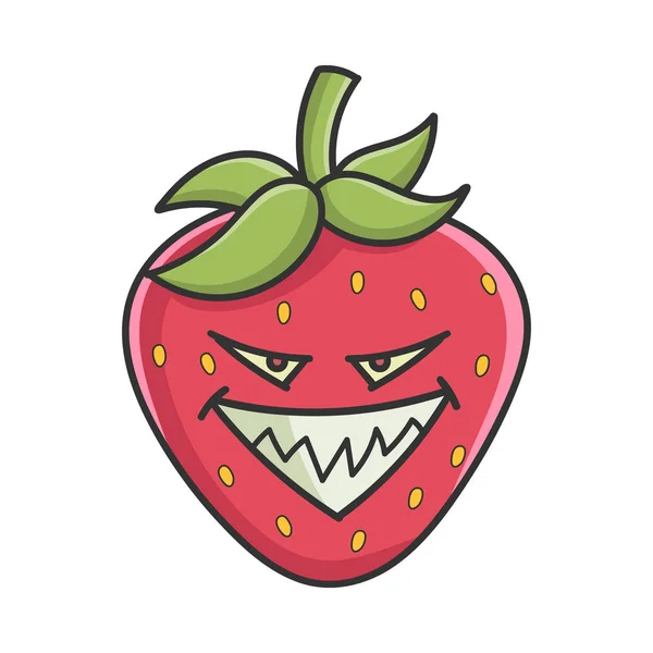 Evil Strawberry Fruit Icon Cartoon Isolated White — Stock Vector