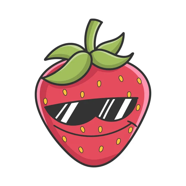 Coole Sonnenbrille Erdbeerfrucht Ikone Karikatur Isoliert Auf Weiß — Stockvektor
