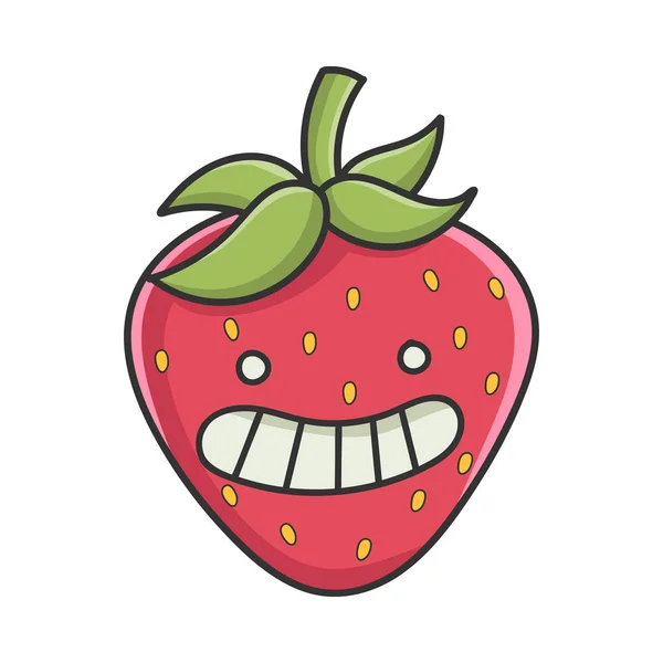 快乐的微笑草莓水果图标卡通片在白色上被隔离 — 图库矢量图片
