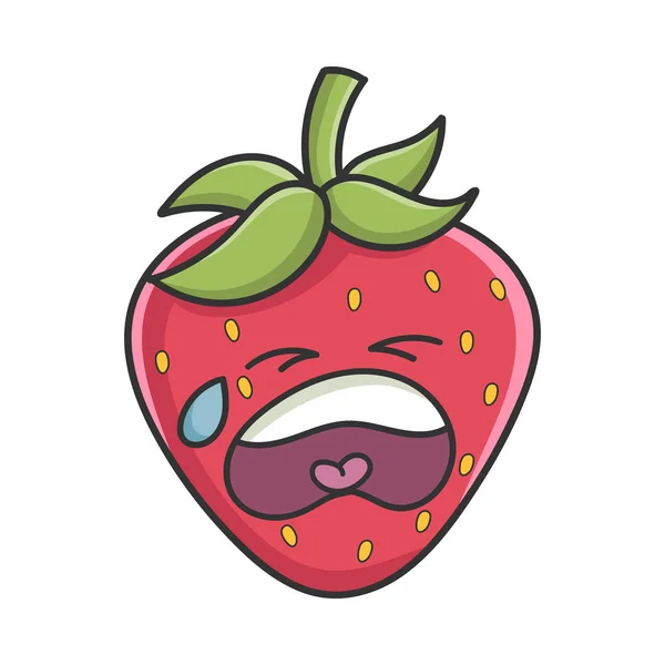 Crying Sad Strawberry Fruit Icon Cartoon Isolated White — Stock Vector