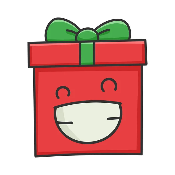 Joyeux Cadeau Souriant Boîte Cadeau Noël Dessin Animé Isolé Sur — Image vectorielle